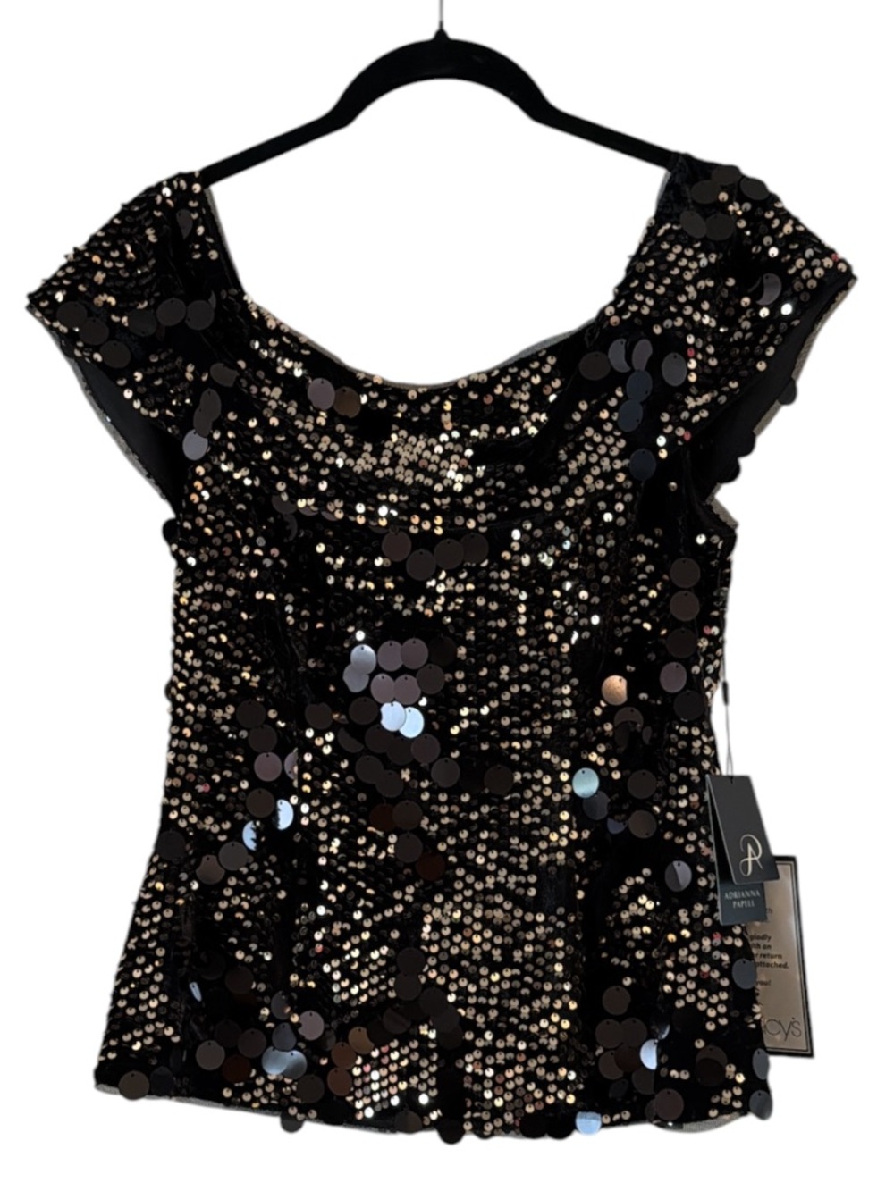 Adrianna Papell Blouse Embellished With Beads & Sequins Over Velvet Size 6 NWT - Picture 2 of 9